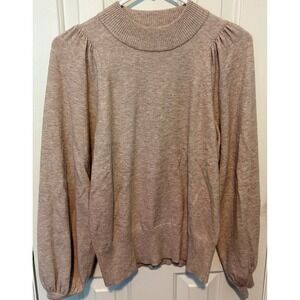 White + Warren Womens Knit Pullover Sweater Puff Sleeve Top Oatmeal Size Medium